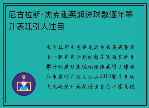尼古拉斯·杰克逊英超进球数逐年攀升表现引人注目