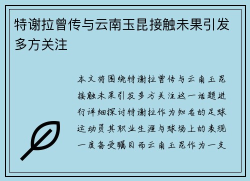 特谢拉曾传与云南玉昆接触未果引发多方关注 特谢拉曾传与云南玉昆接触未果引发多方关注