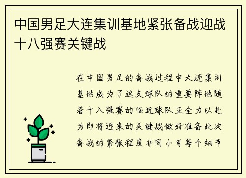 中国男足大连集训基地紧张备战迎战十八强赛关键战 中国男足大连集训基地紧张备战迎战十八强赛关键战